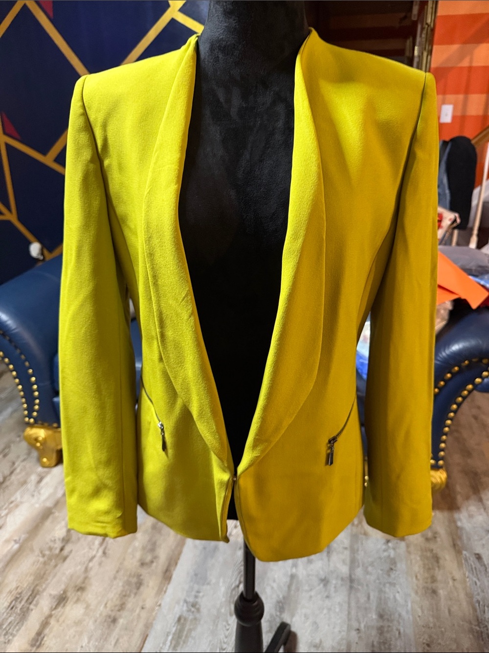 Women’s Greenish Yellow Open-Front Blazer Jacket